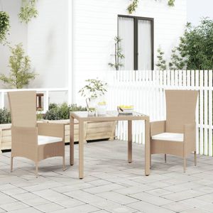 Tuinstoelen 2 st met kussens poly rattan beige