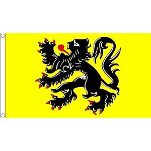 Vlag van Vlaanderen - met leeuw - geel - 90 x 150 cm - polyester - met ophangogen