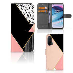 OnePlus Nord CE 5G Book Case Zwart Roze Vormen