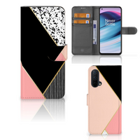 OnePlus Nord CE 5G Book Case Zwart Roze Vormen - thumbnail