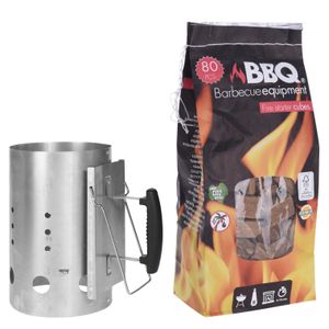 BBQ briketten/houtskool starter met kunststoffen handvat 30 cm met 80x BBQ aanmaakblokjes