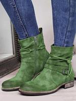 Comfort Soft Leather Vintage Round Toe Side Zip Lace-Up Low Heel Booties