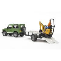 Bruder Landrover + Aanhanger met Graafmachine - thumbnail