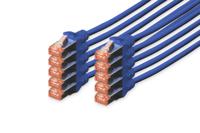 Digitus DK-1644-0025-B-10 RJ45 Netwerkkabel, patchkabel CAT 6 S/FTP 0.25 m Blauw Folie afscherming, Afscherming totaal, Afgeschermd, Halogeenvrij, Simplex,