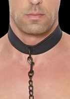 Ouch Puppy Play - Neoprene Collar With Leash - Black - thumbnail