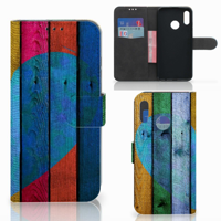Huawei P Smart 2019 Book Style Case Wood Heart - Cadeau voor je Vriend