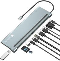 TECHLY 365368 docking station 12 in 1 USB-C-hub VGA HDMI DP RJ45 met Micro SD/SD-speler donkergrijs