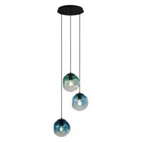 QAZQA - Art Deco Art deco hanglamp zwart met blauw glas 3-lichts - Douglass | Woonkamer | Slaapkamer | Keuken - Bol |Langwerpig - E27 Geschikt voor LED - Max. 3 x 15 Watt