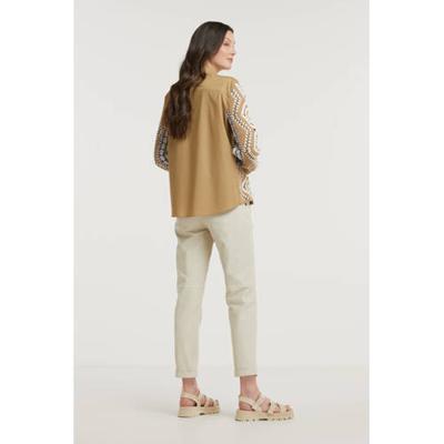 Cream gehaakt jack zomer met all over print bruin