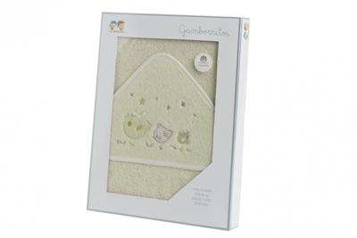 Gamberritos badcape Vogeltjes 100 x 100 cm katoen beige