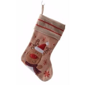 Jute kerstsok H45 cm met rendier applicatie