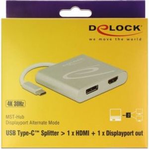 Delock 87716 USB Type-C-splitter (DP Alt-modus) > 1 x HDMI + 1 x DisplayPort-uitgang 4K 30 Hz