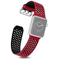 By Qubix - Bandje met gaatjes - 2 kleuren - Rood met zwart - Compatible met Apple Watch 38mm / 40mm / 41mm / 42mm - Compatible Apple watch bandjes