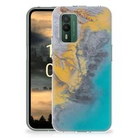 Nokia XR21 TPU Siliconen Hoesje Marble Blue Gold - thumbnail