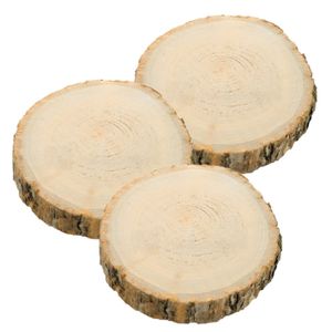 Decoratie boomschijf met schors - 3x - hout - D17 x H2 cm - rond