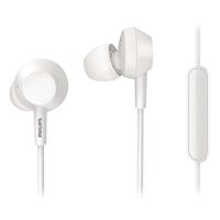 Philips E4105WT/00 In-Ear-Oordopjes met Microfoon (Bass+, Afstandsbediening in Het Snoer, 10-mm-Neodymium-Drivers, 3 Verwisselbare Rubberen Kapjes, 1,2-m-Kabel) Wit - 2020/2021 Model