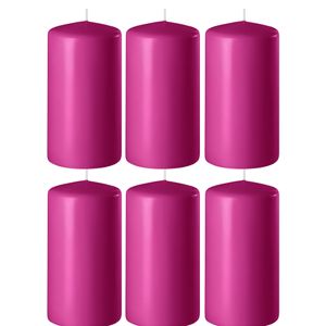 8x Fuchsia roze cilinderkaarsen/stompkaarsen 6 x 15 cm 58 branduren