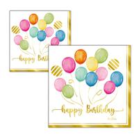 Feestservetten - 32x - happy birthday - ballonen thema - verjaardag - 3 laags - 33 x 33 cm