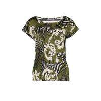 Geisha top met all over print donkergroen/ecru/zwart