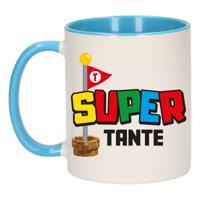 Cadeau koffie/thee mok voor tante - blauw - super tante - keramiek - 300 ml - thumbnail