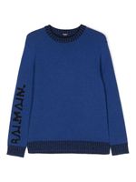 Balmain Kids pull à logo en intarsia - Bleu