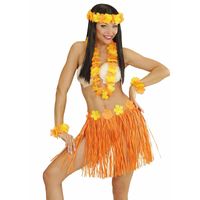 Oranje Hawaii verkleedset rokje en kransen voor dames - thumbnail