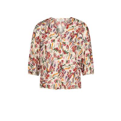 Morgan blouse met all over print en glitters ecru/ groen Morgan blouse met all over print en glitters ecru/ groen