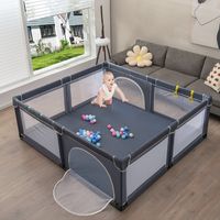 Baby Speelbox Grote Babybox Draagbare Box met Deur Grondbox 206 x 185,5 x 68cm Donkergrijs - thumbnail