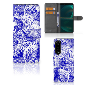 Telefoonhoesje met Naam Sony Xperia 5III Angel Skull Blauw