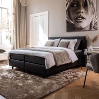 2-Persoons Boxspring Hotel Deluxe - Lederlook - Zwart & Antraciet 140x210 cm - Pocketvering - Inclusief Topper - Dekbed-Discounter.nl - thumbnail