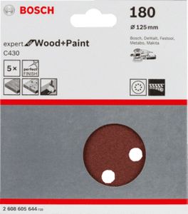 Bosch Accessories Expert for Wood 2608605644 Excenterschuurpapier Met klittenband, Geperforeerd Korrelgrootte (num) 180 (Ø) 125 mm 5 stuk(s)