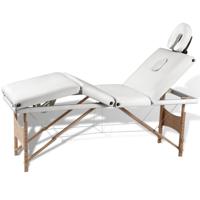 VidaXL Inklapbare massagetafel 4 zones met houten frame (creme)