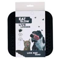 Eat Slow Live Longer Lickmat Quartet - 20 x 20 cm - snuffelmat - anti-kras mat - slowfeeder - 100% siliconen - vaatwasmachinebestendig - grijs