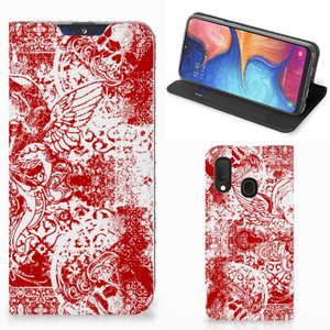 Mobiel BookCase Samsung Galaxy A20e Angel Skull Rood