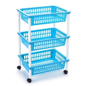 Opberg trolley/roltafel/organizer met 3 manden 40 x 30 x 61,5 cm wit/lichtblauw