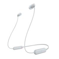 Sony Draadloze WI-C100 in-ear hoofdtelefoon (tot 25 uur batterijduur, geoptimaliseerd voor spraakassistenten, geïntegreerde microfoon voor telefoongesprekken, Bluetooth), wit, klein