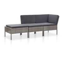 3-delige Loungeset met kussens poly rattan grijs - thumbnail