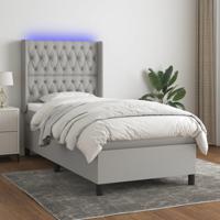 Boxspring met matras en LED stof lichtgrijs 100x200 cm SKU: V3138533