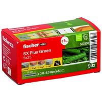 fischer spreidplug SX Plus Green 5 x 25, Doos met 90 duurzame pluggen, Universele plug gemaakt van hernieuwbare grondstoffen, optimale grip in beton, volle baksteen, cellenbeton en meer