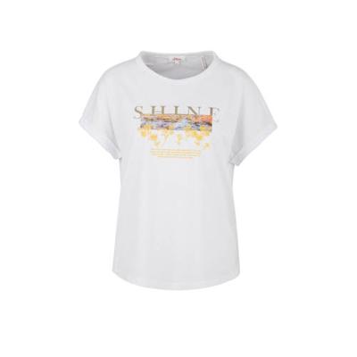 s.Oliver T-shirt met printopdruk wit/geel