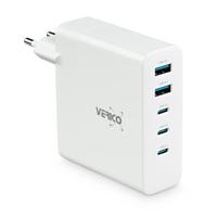 VERICO Power MOJO GaN 140W, 5-poorts oplader, voeding, PD3.0/QC3.0, 3 x USB-C, 2 x USB-A.