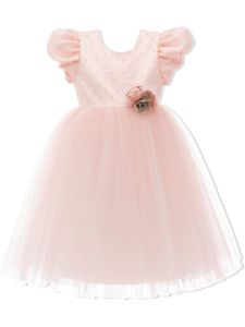 Tulleen robe en tulle à fleurs appliquées - Rose