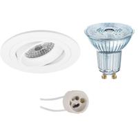 LED Spot Set - LEDVANCE Parathom PAR16 930 36D - Pragmi Alpin Pro - GU10 Fitting - Dimbaar - Inbouw Rond - Mat Wit - 3.4W - Warm Wit 3000K - Kantelbaar Ø92mm