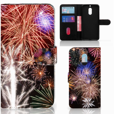 Nokia 6 Wallet Case met Pasjes Vuurwerk