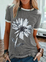 Casual Floral Printed Tee Shirt Top