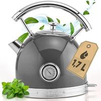 ProfiCook waterkoker 1.7L in stijlvol vintage design - Retro waterkoker met solide metalen behuizing en chromen applicaties - Waterkoker met temperatuurweergave, 2200W - PC WKS 1192 antraciet