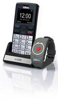 Maxcom MM 715 grote toetsen mobiele telefoon met noodoproeparmband (4,5 cm (1,8 inch) kleurendisplay, groot telefoonboek (300), FM-radio, 1,3 megapixel camera, WAP, bluetooth) zilver/zwart