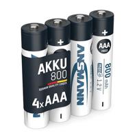 ANSMANN Accu AAA 800 mAh NiMH 1,2 V (4 stuks) - oplaadbare potloodbatterijen AAA, maxE geringe zelfontlading voor jarenlang gebruik