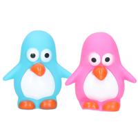 Pinguin/badeendjes - rubber - 2 stuks - roze en blauw - 6 cm - bad speelgoed