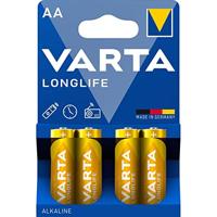 Varta Longlife Alkalinebatterijen (LR6, AA), geel, 4 stuks